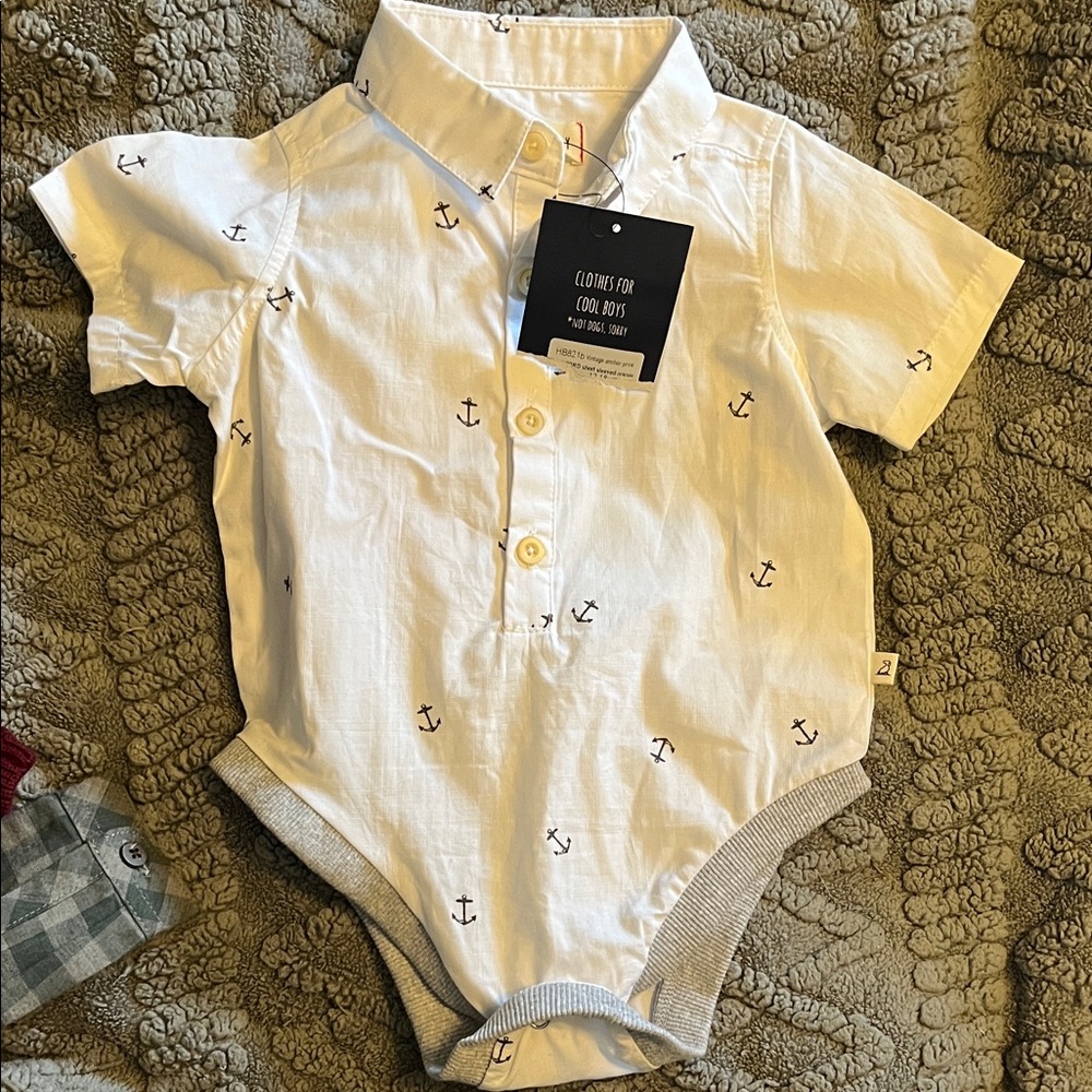 Me & Henry White Anchor Print Baby Onesie